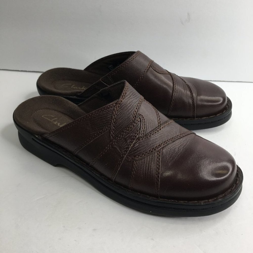 Clarks Brown Leather Slip On Mules Size 7M